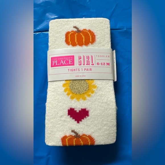 The Children's Place Cream Tights with Pumpkin and Heart Design. Gloves Bundle - Picture 1 of 2
